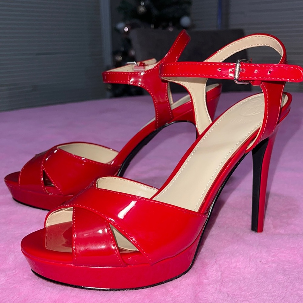 Read patent leather heels